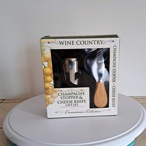 Wine Country champagne stopper and cheese knife gift set.